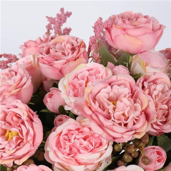 Artificial Peonies Silk Flowers, Pink Faux Peony Bouquet 4 Bundles Florals - Picture 3 of 6